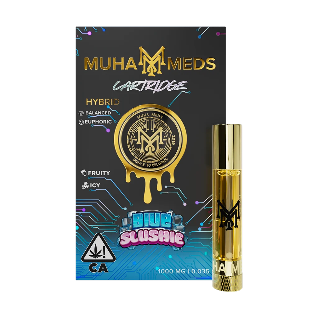 Muha Meds Blue Slushie Cart 1000mg distillate 510 cartridge with blue raspberry hybrid label