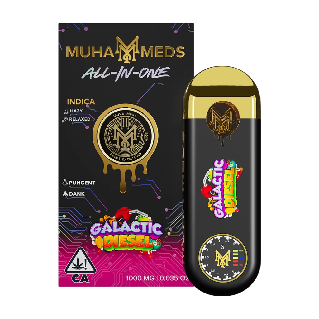 Muha Meds Galactic Diesel Disposable - 1000mg indica distillate all-in-one vape with pungent diesel flavor