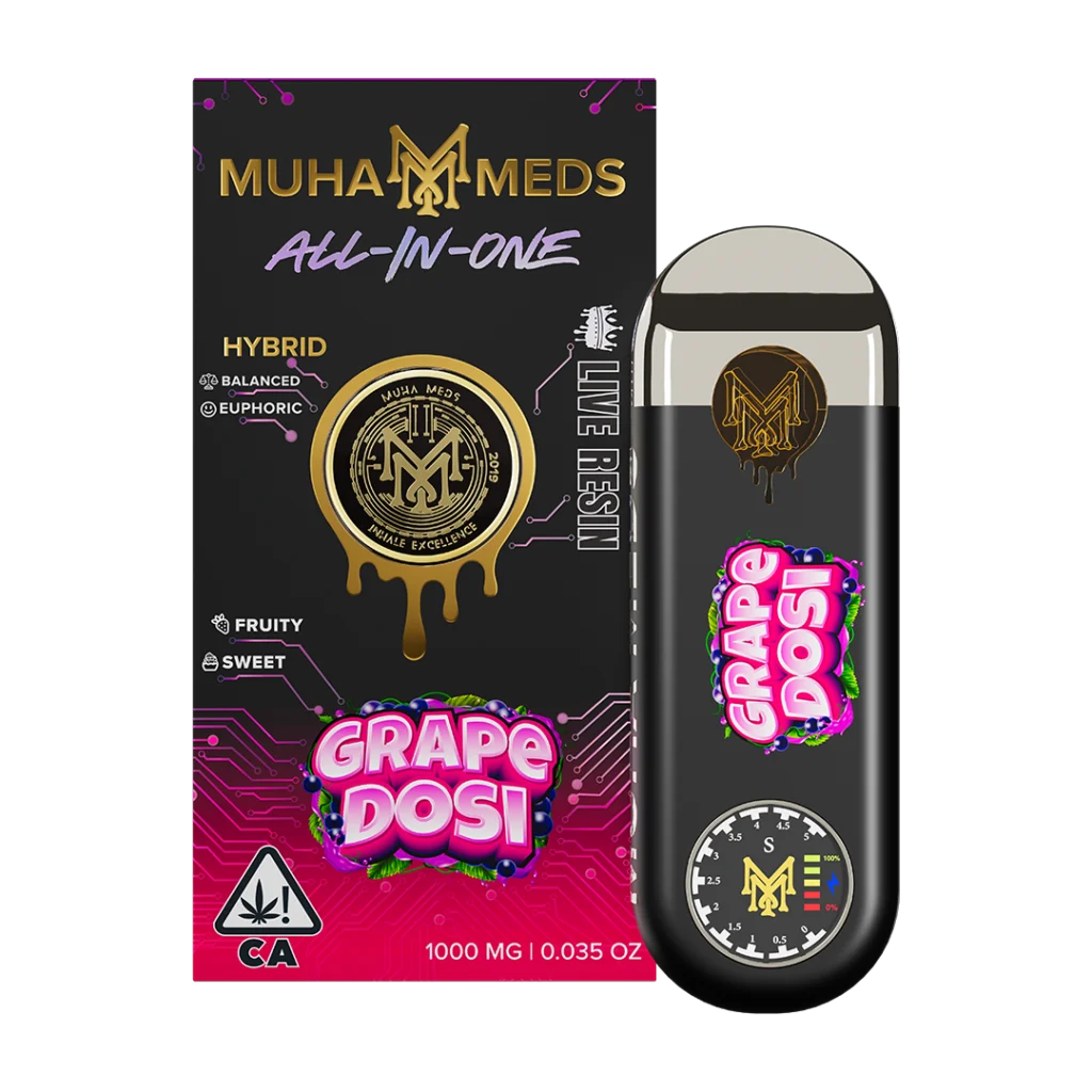 Muha Meds Grape Dosi Disposable live resin all-in-one vape with Grape Dosi strain label