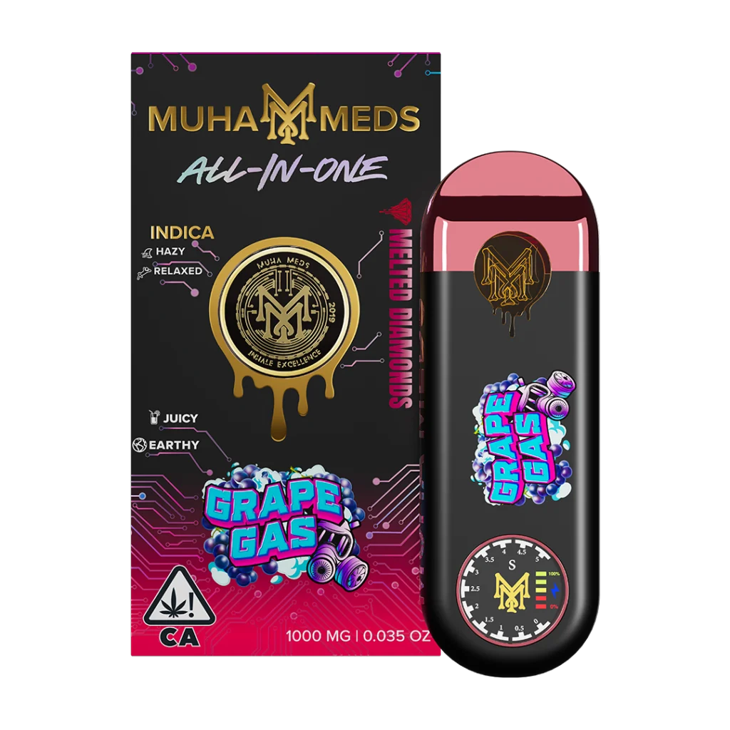 Muha Meds Grape Gas Disposable - indica Melted Diamonds all-in-one vape with grape flavor