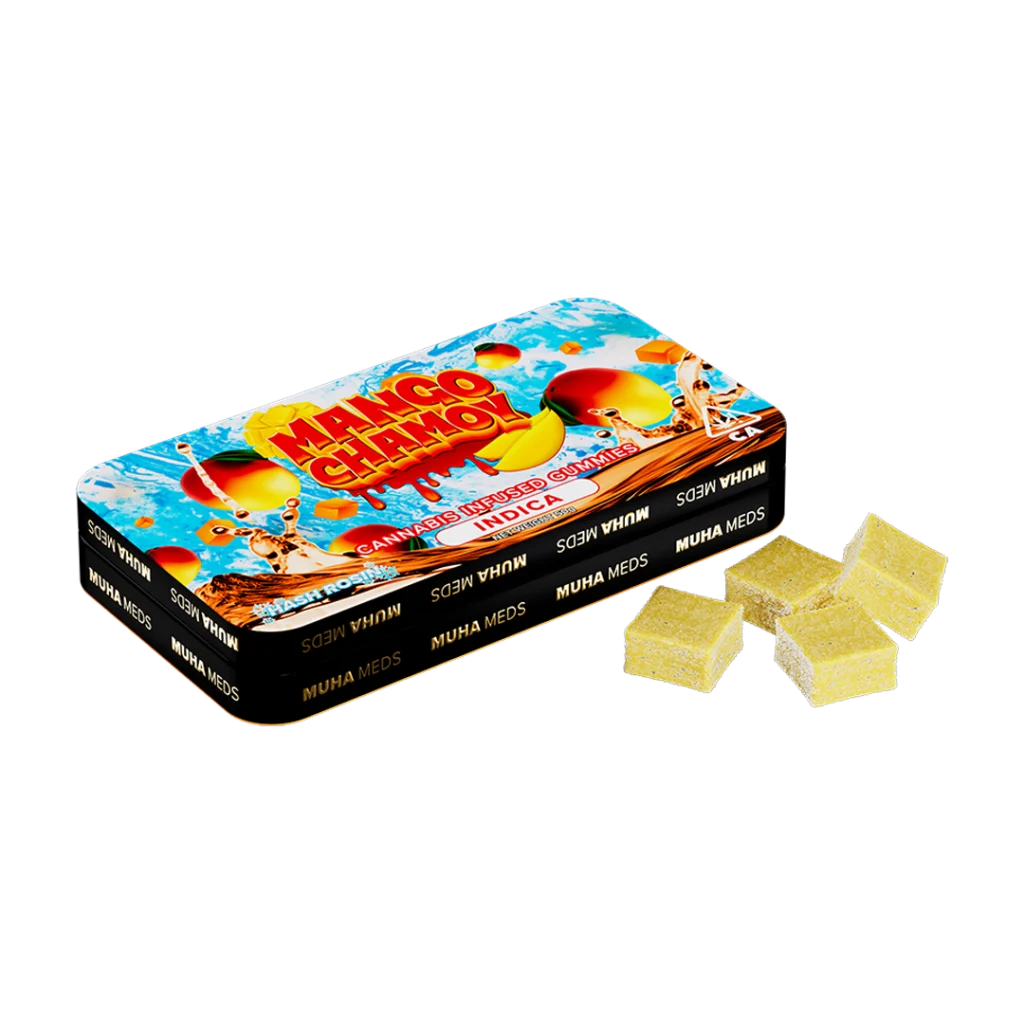 Mango Chamoy hash rosin gummies pack, which tested 106.4 mg THC against a 100 mg label