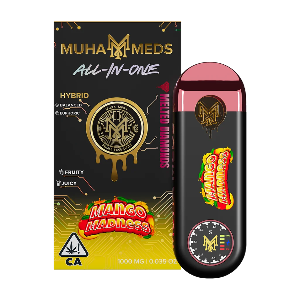 Muha Meds Mango Madness Disposable - hybrid Melted Diamonds all-in-one vape with tropical mango flavor