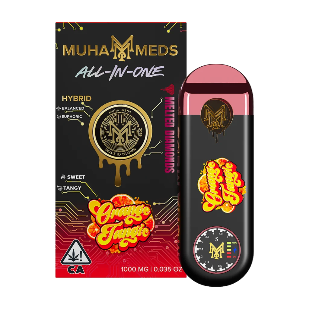 Muha Meds Orange Tangie Disposable - hybrid Melted Diamonds all-in-one vape with sweet orange flavor